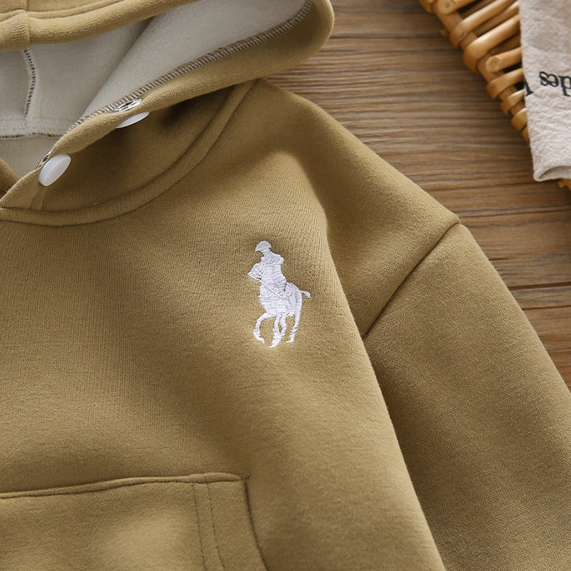 Children's winter hooded sweatshirt suit new style boy baby winter clothing plus velvet thickened vest three-piece set