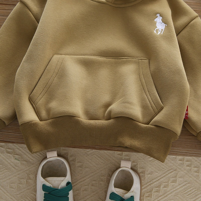 Children's winter hooded sweatshirt suit new style boy baby winter clothing plus velvet thickened vest three-piece set