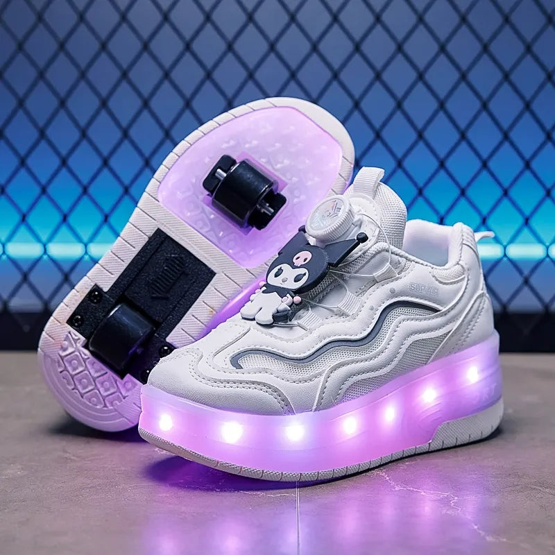 Kids' Light-Up Sneakers with Retractable Wheels - Fashionable Design with LED Light