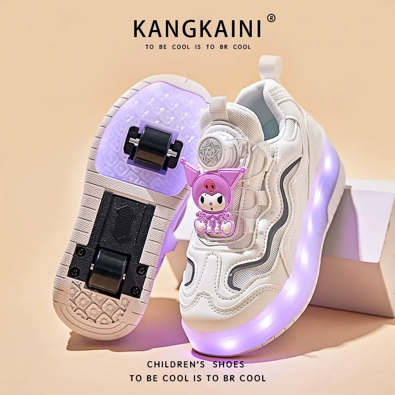 Kids' Light-Up Sneakers with Retractable Wheels - Fashionable Design with LED Light