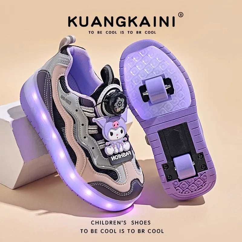 Kids' Light-Up Sneakers with Retractable Wheels - Fashionable Design with LED Light