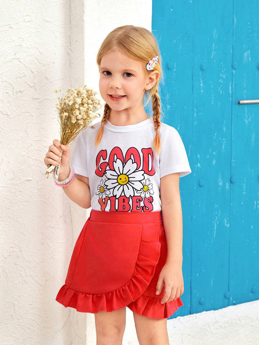 Floral Dreams: Girl's Graphic Tee & Ruffle Trim Skirt Set