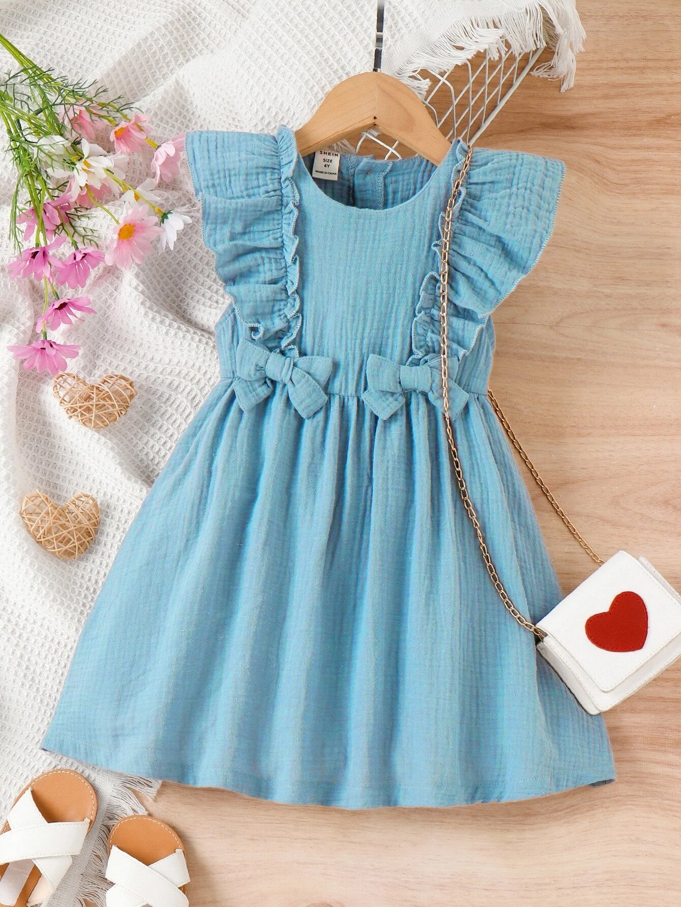 Charming Blossom: Young Girl's Ruffle Trim Bow Front Dress
