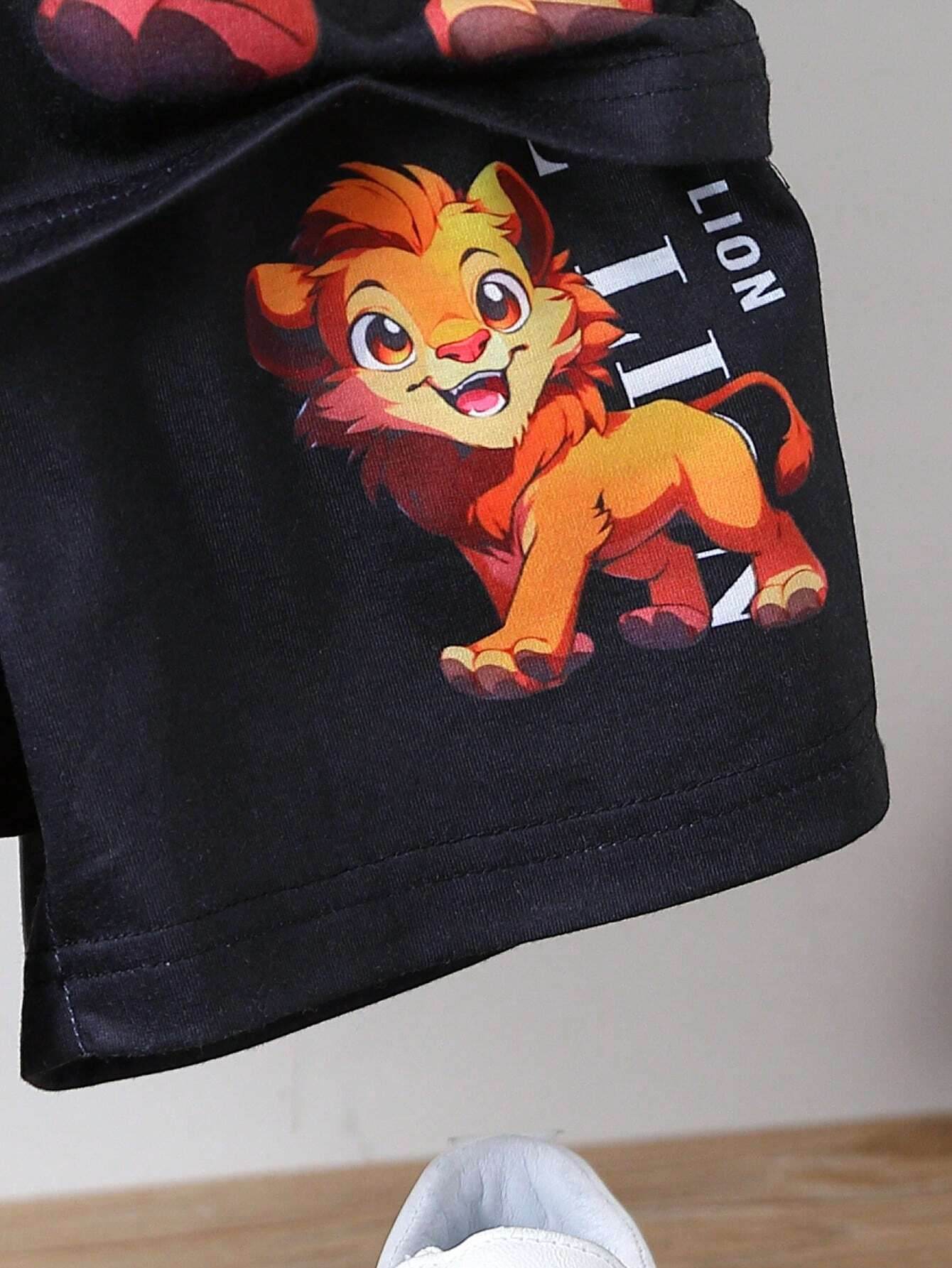 Little boys cartoon lion pattern short sleeve t-shirt set - IRRAKIDS
