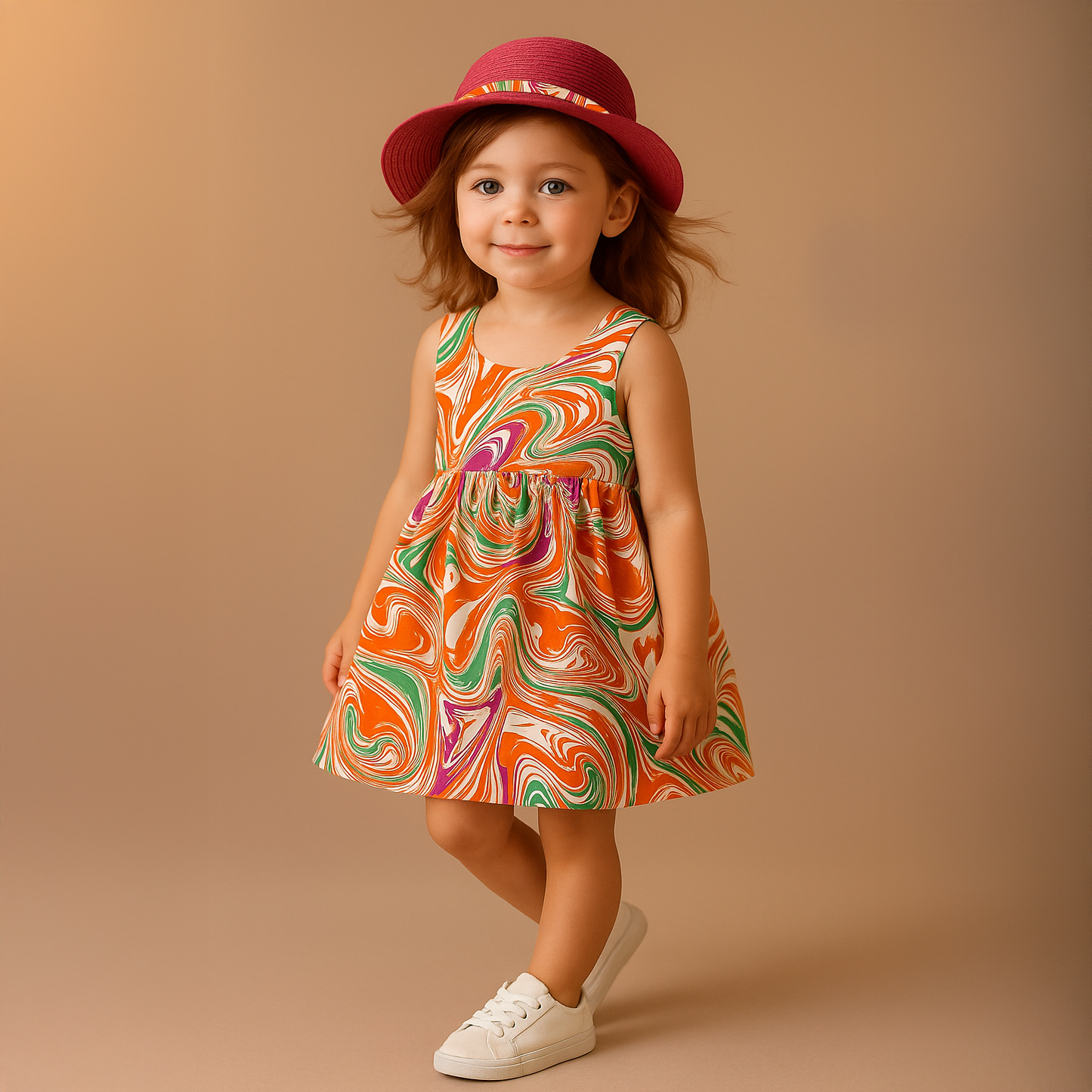 Robe d'été colorée pour fille avec un chapeau élégant et un grand nœud papillon 2