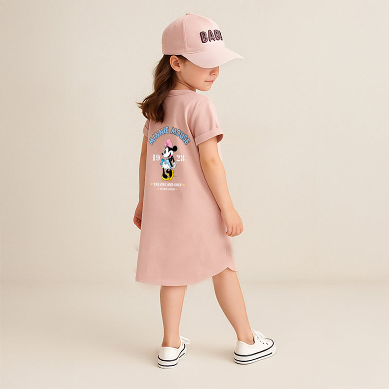 Pure Cotton Girls long shirt– Cartoon Summer home and out Dress with a matching hat