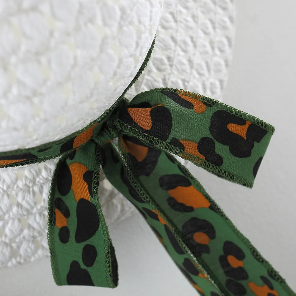 100% CottonTwo Pcs Green Leopard Square Neck Sleeveless Bowknot Dress with Hat Set - IRRAKI
