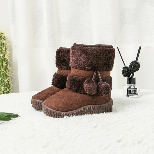 2022 New Winter Furry Boots with Cute Hairball School Warm Fur Shoes