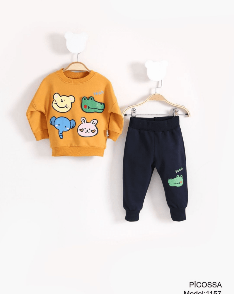 2pcs boy girls top and pants with beautiful Animal faces - IRRAKIDS