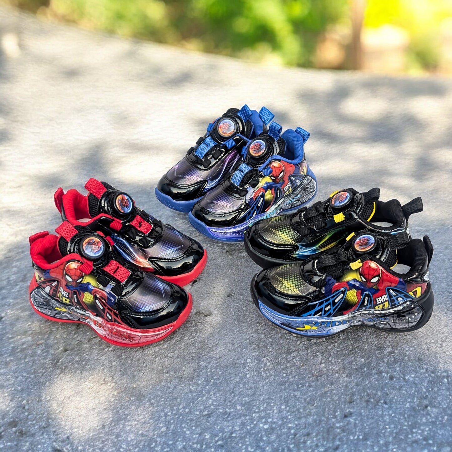 New Trendy Spiderman Sports Shoes for Boys: Featuring LED Lights & Easy to Wear Rotating Button