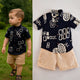 Boys' Summer Set – Black Graphic Shirt & Beige Shorts | Cool & Comfy