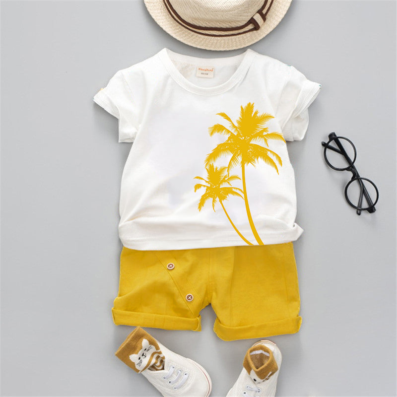Ensemble t-shirt et short à manches courtes imprimé deux palmiers à la mode 