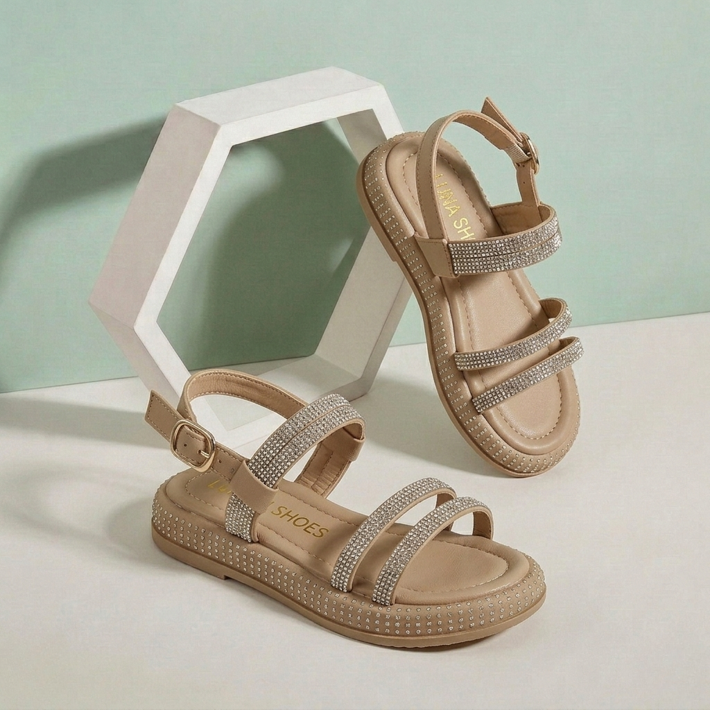 Sandales à brides pailletées pour filles – Chaussures plates décontractées et confortables pour l'été