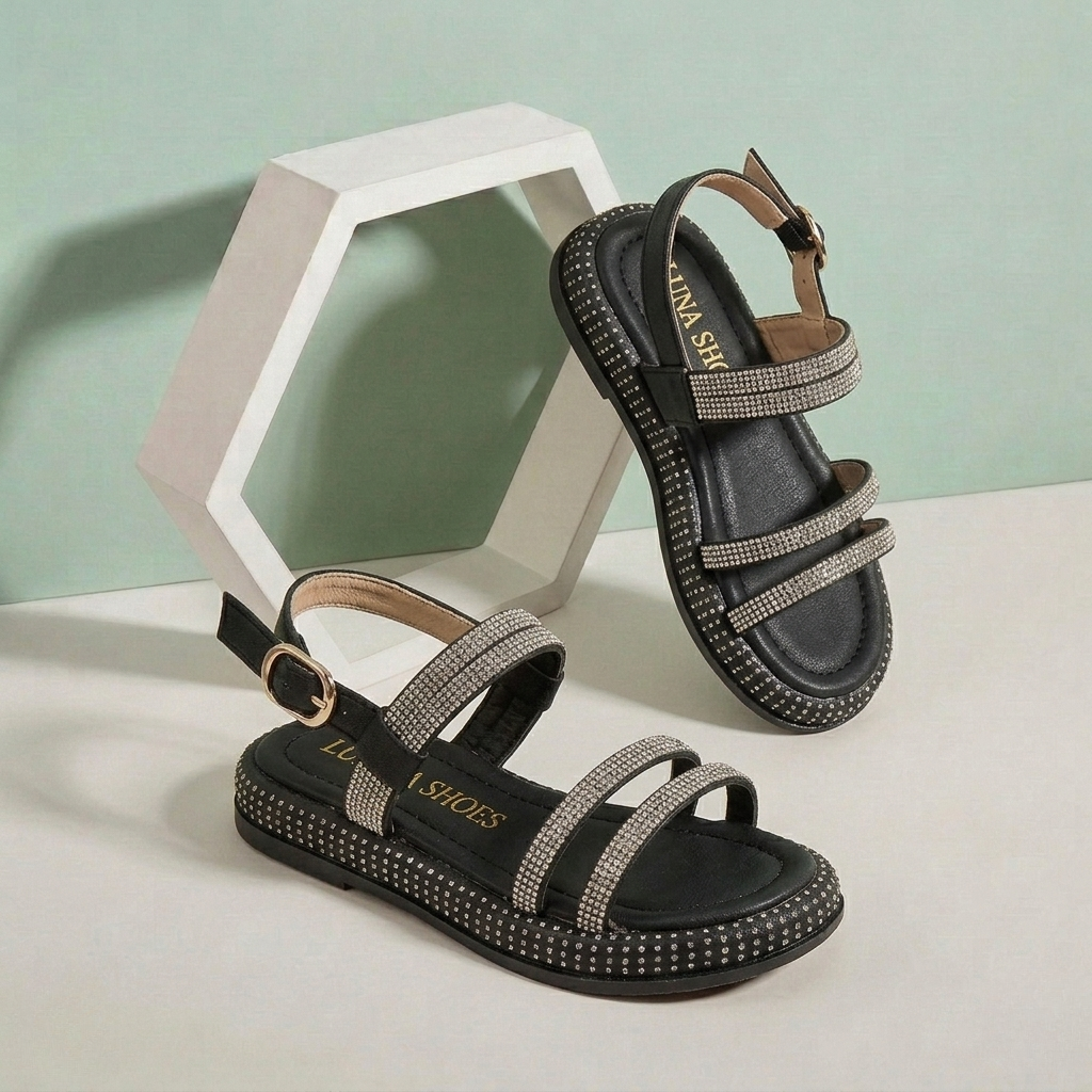 Sandales à brides pailletées pour filles – Chaussures plates décontractées et confortables pour l'été