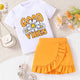 Floral Dreams: Girl's Graphic Tee & Ruffle Trim Skirt Set