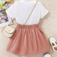 Adorable Two-Piece Toddler Girl Ensemble: Pleated Pocket Casual Cartoon Color Blocks