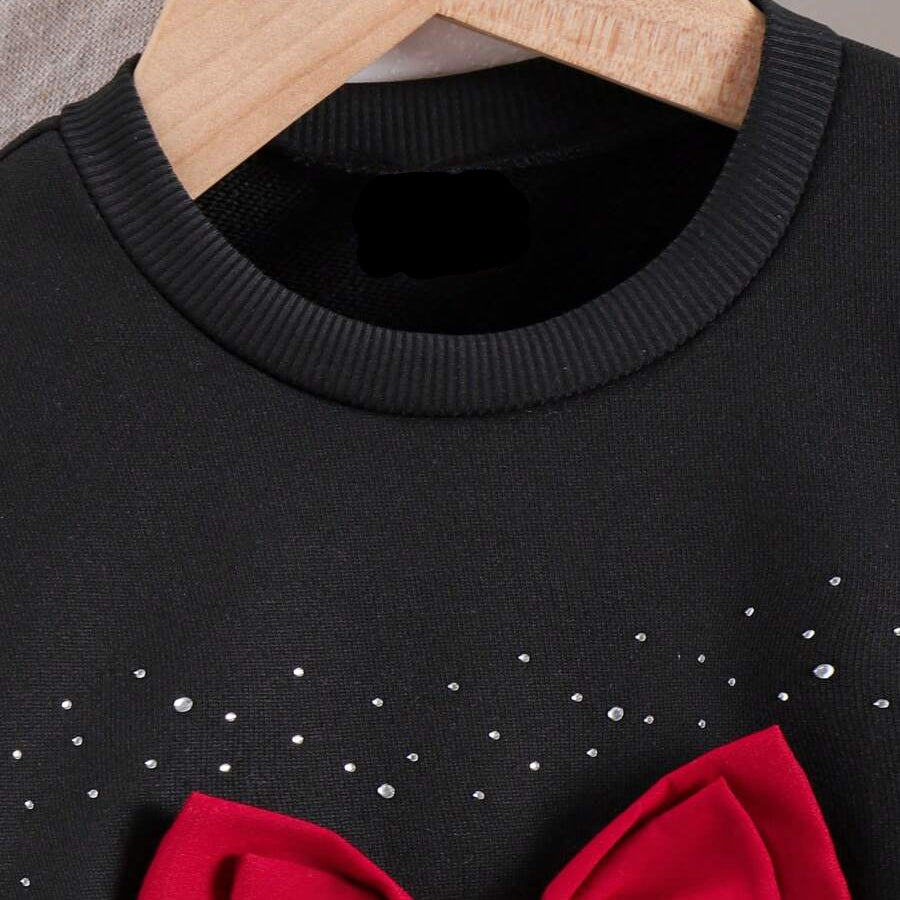 Ensemble 2 pièces pour jeunes filles, printemps et automne 2025, nouveau style, sweat-shirt à nœud et jupe à gâteau, ensemble deux pièces