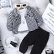 Playful Pals Boy Clothing Set – Stylish Houndstooth Print Shacket + Matching Black Pants, Elegant Casual Outfit for Spring & Autumn