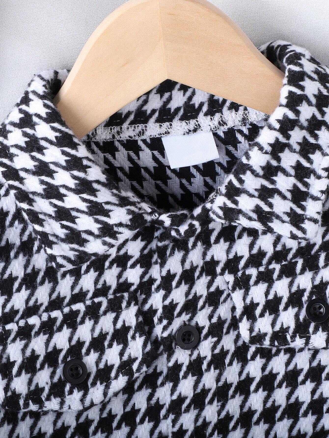 Ensemble pour  garçon Playful Pals – Surchemise élégante à imprimé pied-de-poule + pantalon noir assorti, tenue décontractée et élégante pour le printemps et l'automne