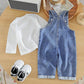 Baby Boys Solid Color T-Shirt & Rolled-Up Denim Overall Jumpsuit – Trendy Spring Outfit - IRRAKIDS