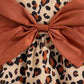100% Cotton Two Piece Leopard Square Neck Sleeveless Bowknot Dress with Hat Set