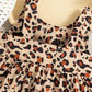 100% Cotton Two Piece Leopard Square Neck Sleeveless Bowknot Dress with Hat Set