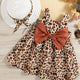 100% Cotton Two Piece Leopard Square Neck Sleeveless Bowknot Dress with Hat Set