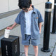 Ensemble d'été 3 pièces en jean pour tout-petit garçon : chemise, t-shirt et short