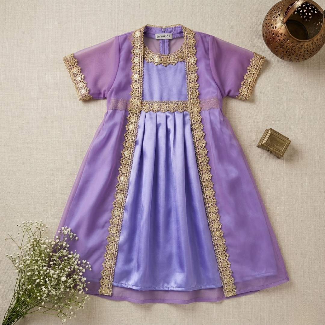 Robe élégante en satin et tulle pour fille avec cape en dentelle brodée