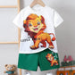 Ensemble de t-shirt à manches courtes à motif de lion de dessin animé pour petits garçons