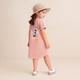 Pure Cotton Girls long shirt– Cartoon Summer home and out Dress with a matching sun hat