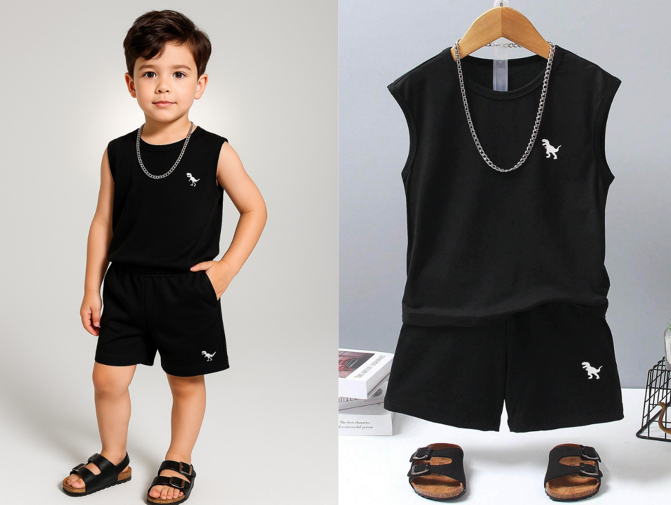 Ensemble débardeur et short d'été à imprimé mignon avec col ras du cou pour enfants