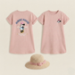 Pure Cotton Girls long shirt– Cartoon Summer home and out Dress with a matching sun hat