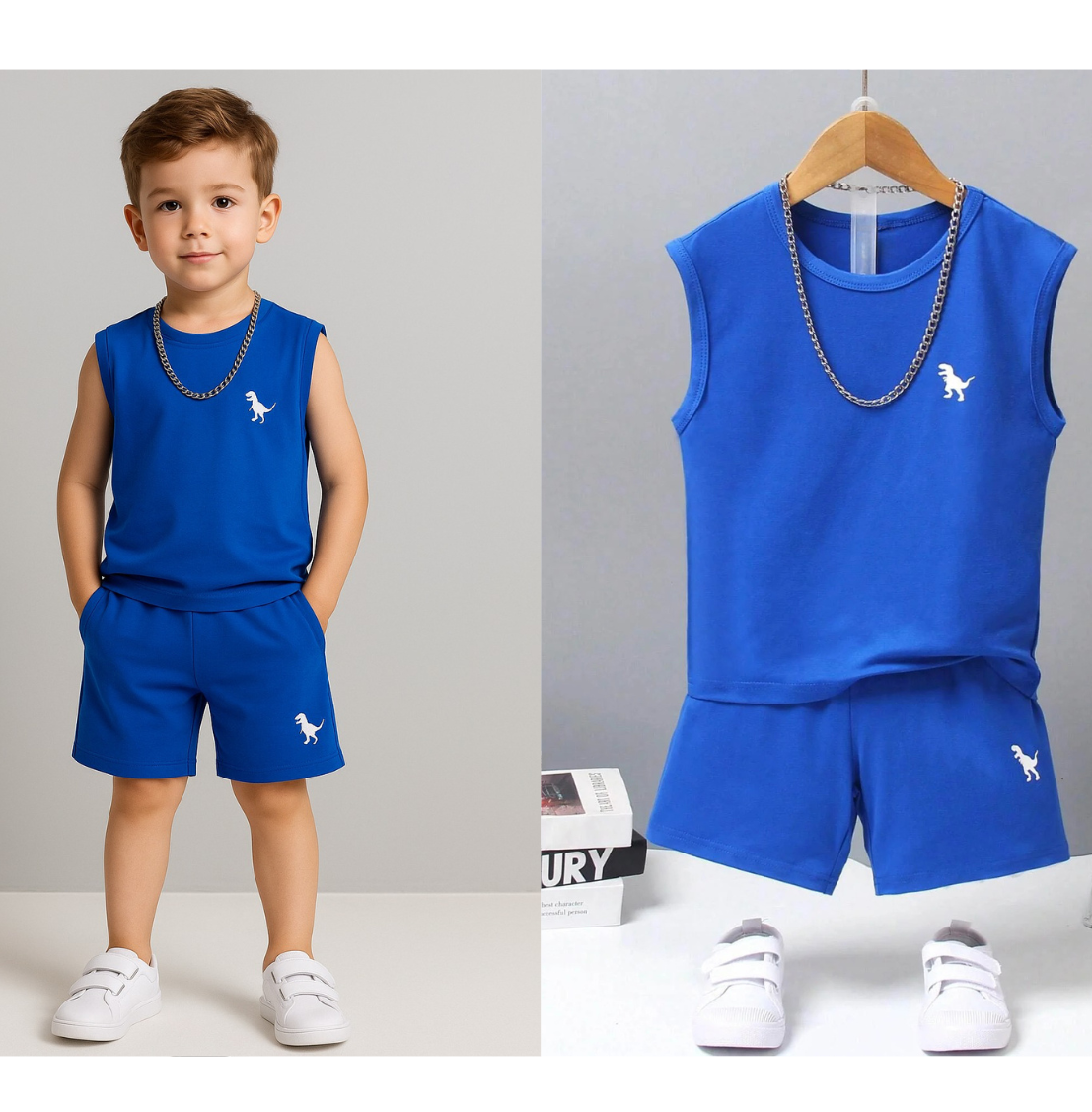 Ensemble débardeur et short d'été à imprimé mignon avec col ras du cou pour enfants