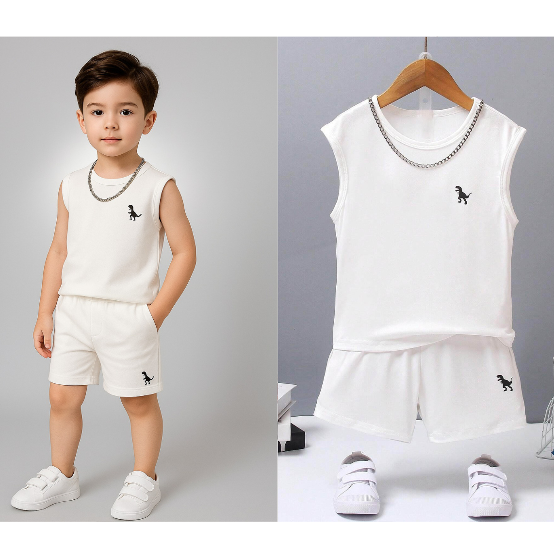 Ensemble débardeur et short d'été à imprimé mignon avec col ras du cou pour enfants