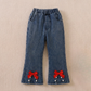Elegant Girls Red Bow Top &  Denim Jeans Set – Stylish Outfit for Little Girls