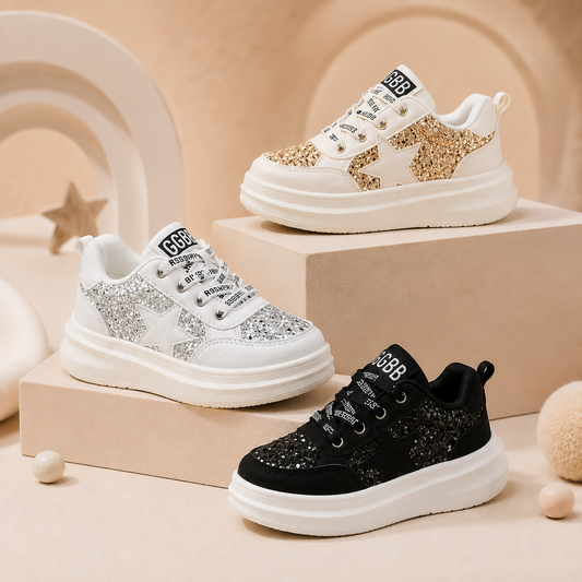 Baskets pailletées étoile pour filles – Chaussures décontractées tendance à semelle épaisse et confortables toute la journée