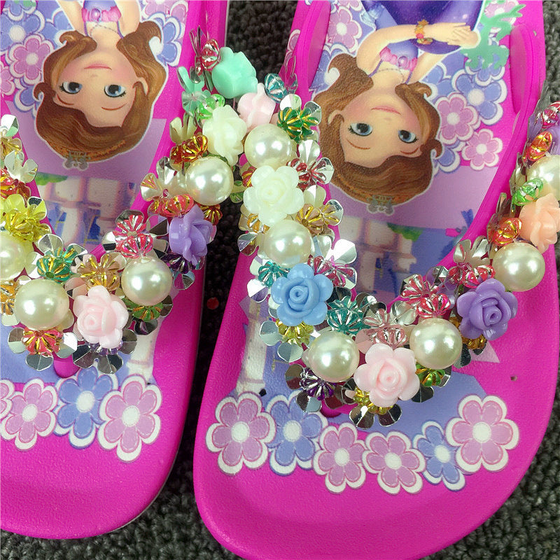 Princess Girls’ Summer Sandals with Pearls & Roses – Elegant Comfort