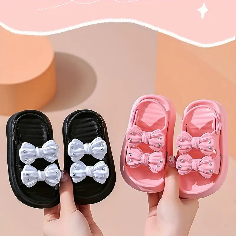 Trendy Cute Bowknot Open Toe Sandals For Girls, Breathable Non-slip Sandals For Indoor Outdoor Beach