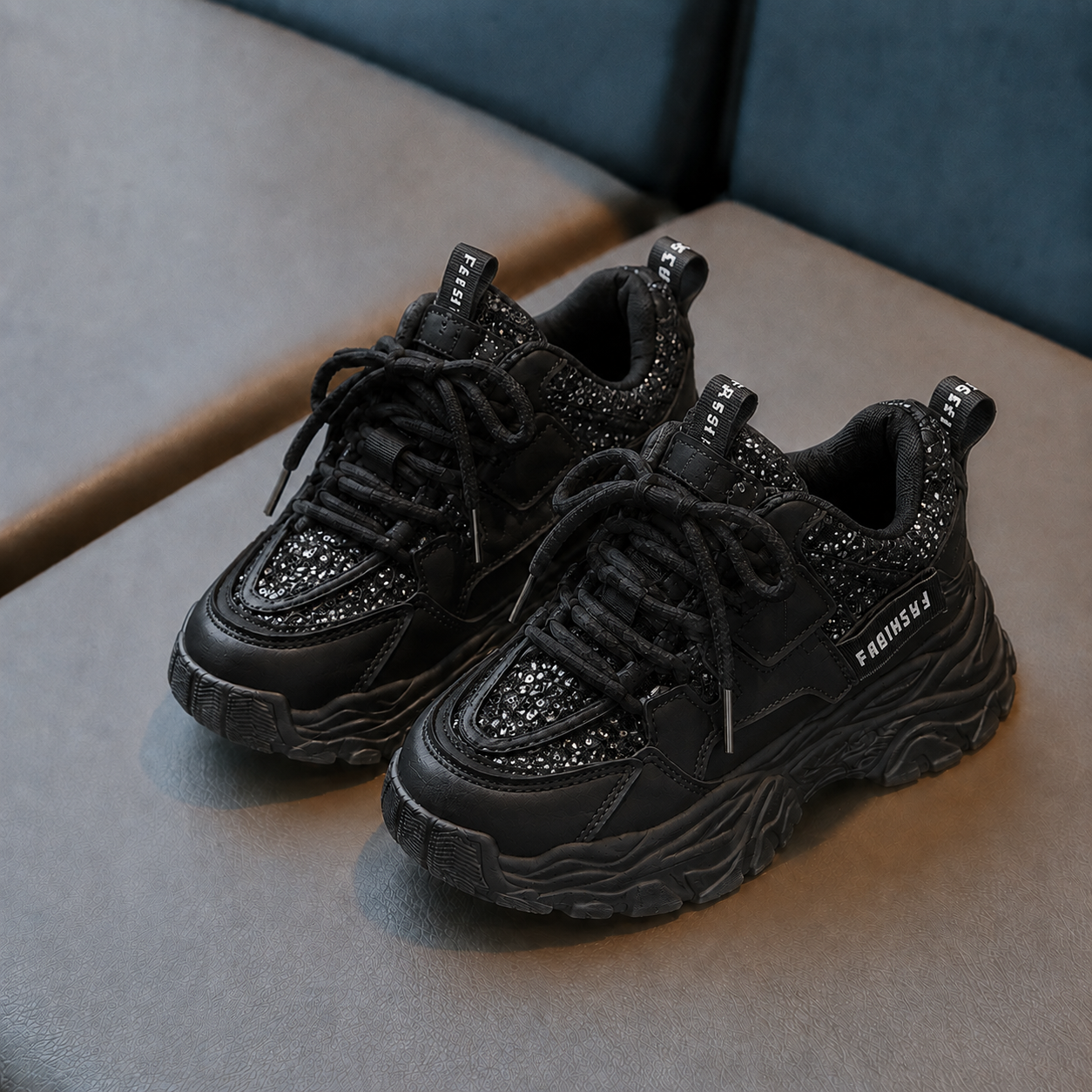 Baskets épaisses mode pour filles – Chaussures de sport décontractées à paillettes | Légères et confortables