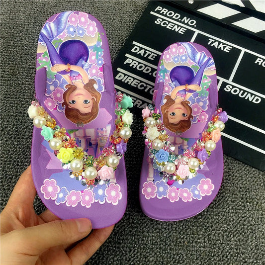 Sandales d'été princesse pour filles avec perles et roses – Confort élégant