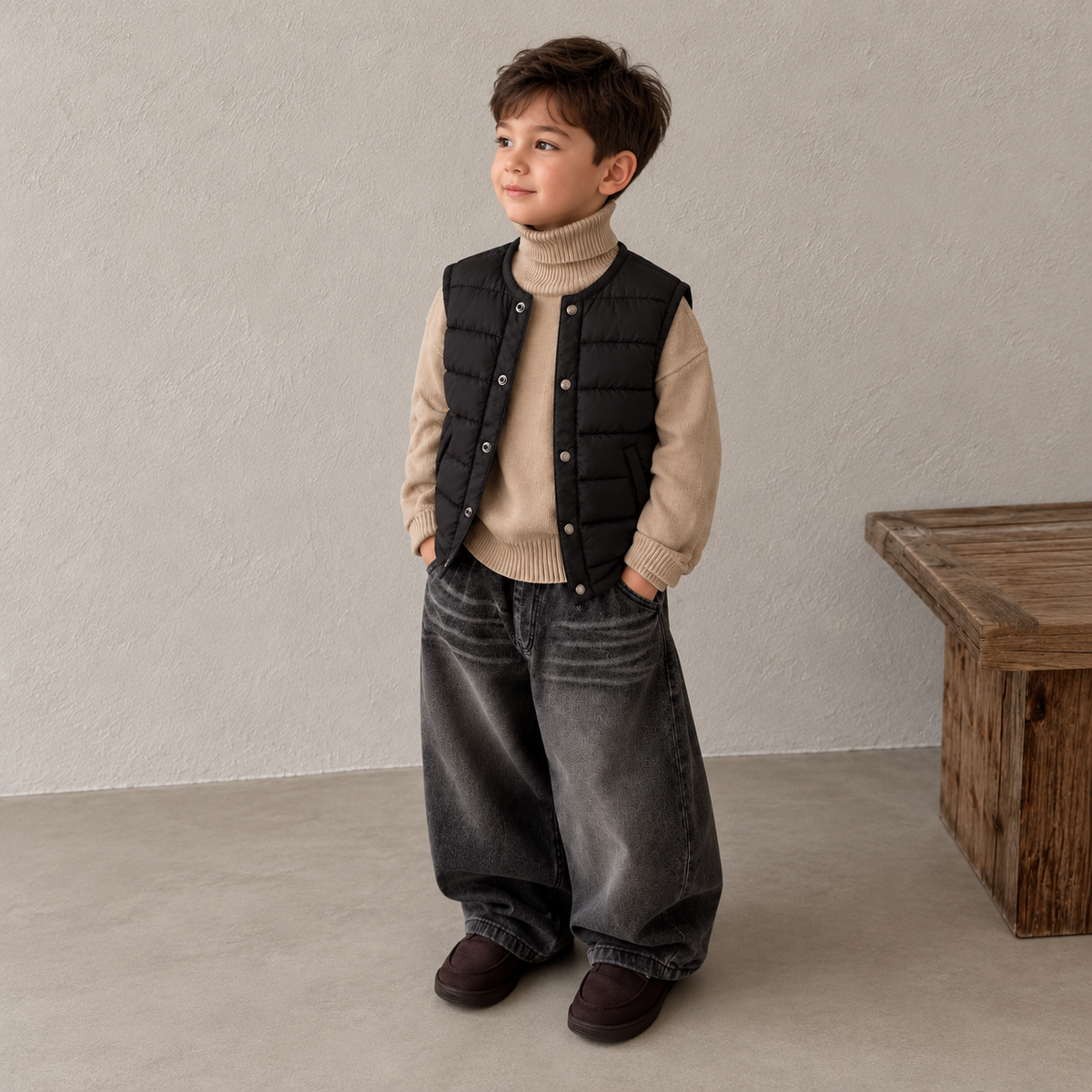 Gilet sans manches matelassé noir classique pour enfant – Une pièce polyvalente pour des tenues scolaires stylées, les aventures du week-end et les journées plus fraîches