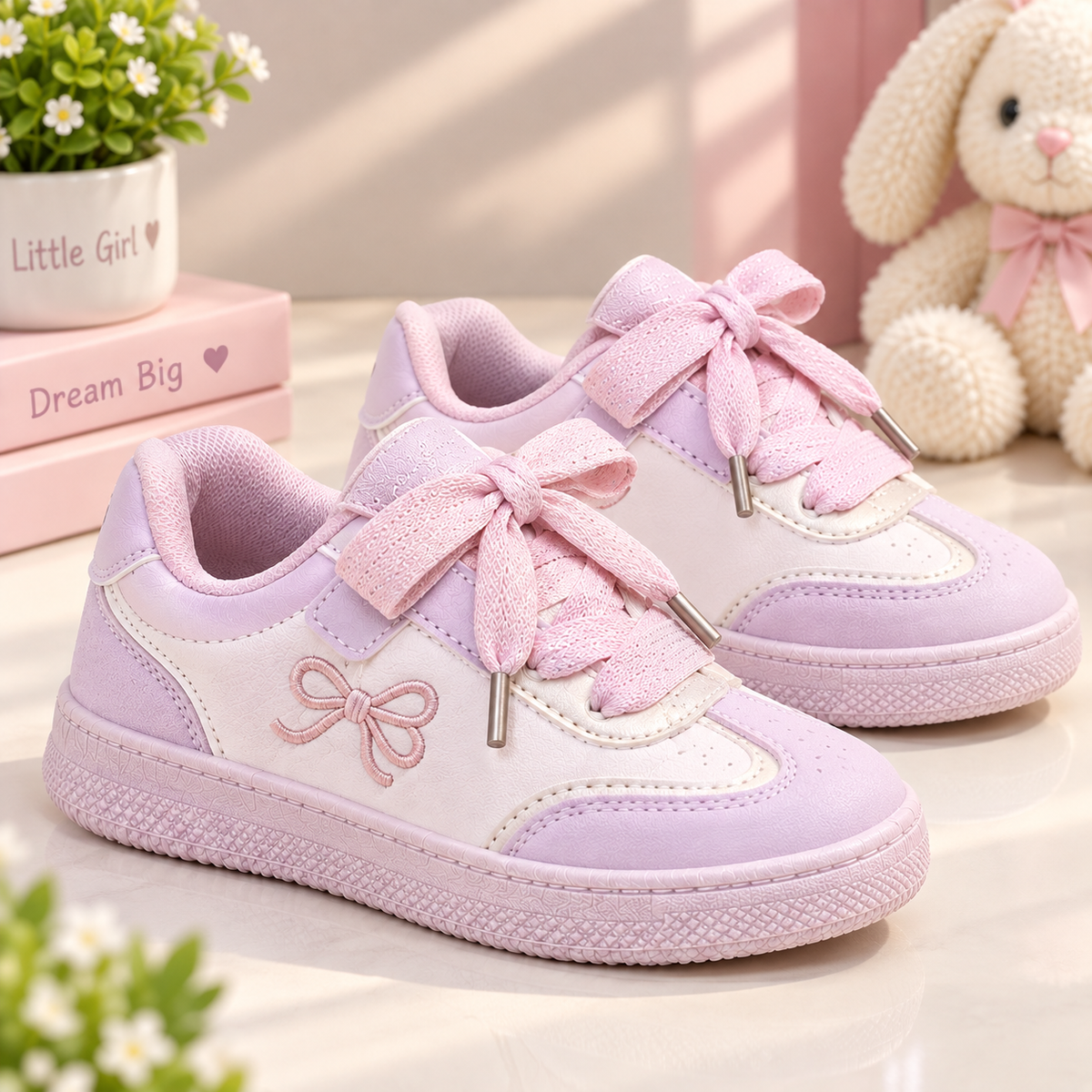 Girls Casual Sneakers – Stylish Bow Detail & Comfortable Everyday Shoes
