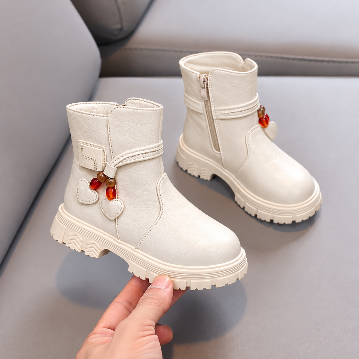 Girls’ Heart Charm Ankle Boots – Stylish Comfort for Every Little Adventure