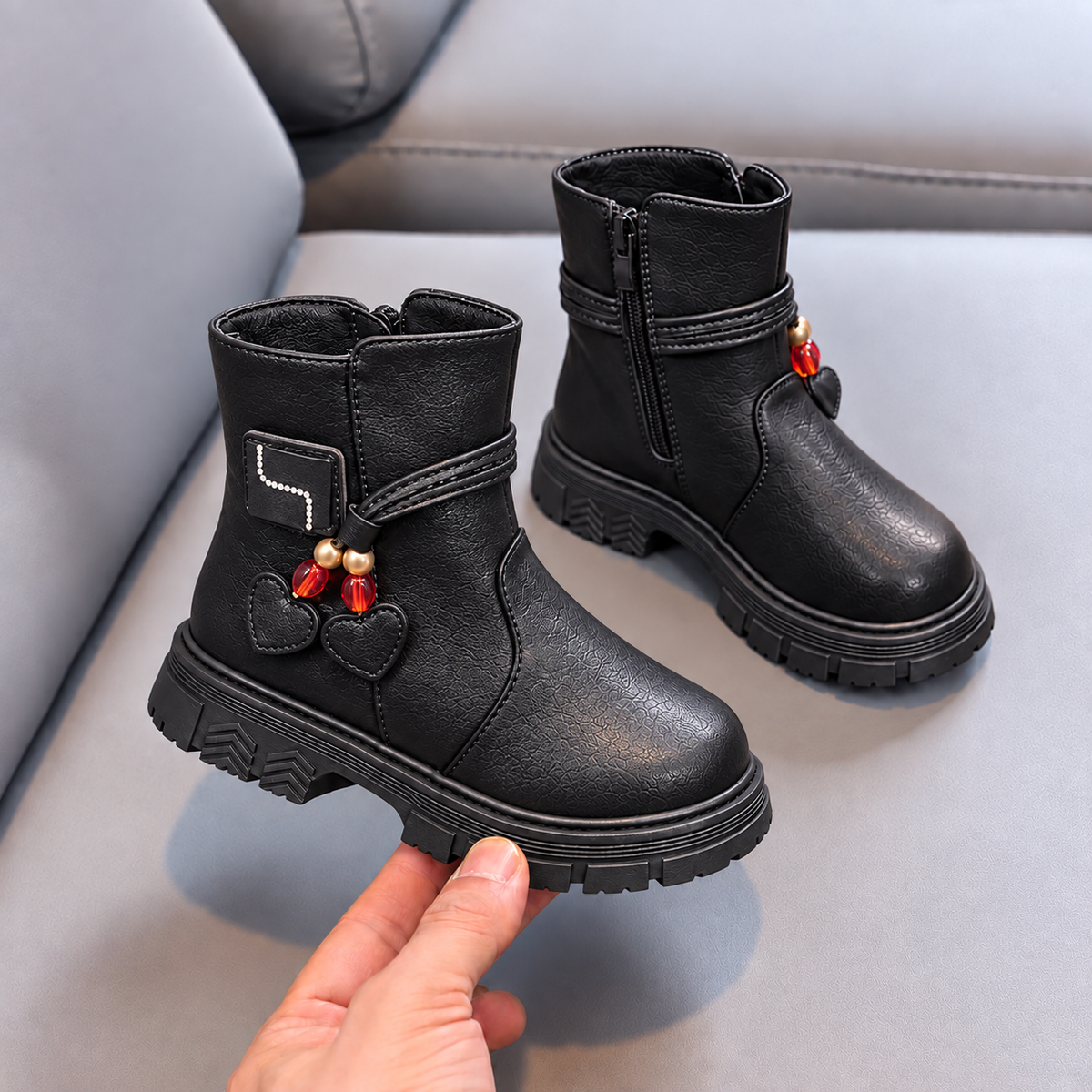 Girls’ Heart Charm Ankle Boots – Stylish Comfort for Every Little Adventure