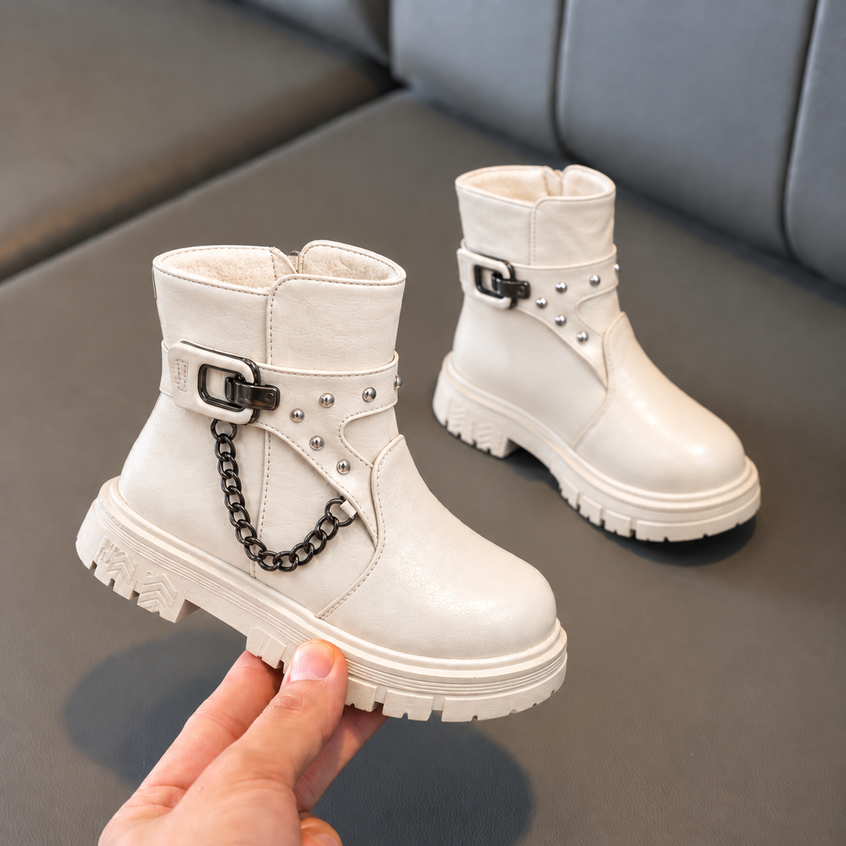 Bottes cheville à boucle et à chaîne pour filles