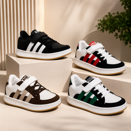 Kids Color Stripe Hook & Loop Sneakers