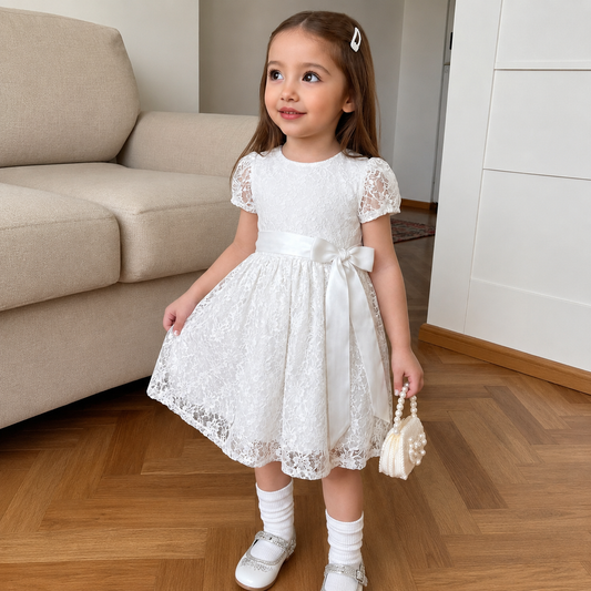 Ensemble Robe de Princesse Élégante en Dentelle Blanche pour Filles ✨