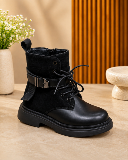 Bottines élégantes à lacets et boucles pour enfants 