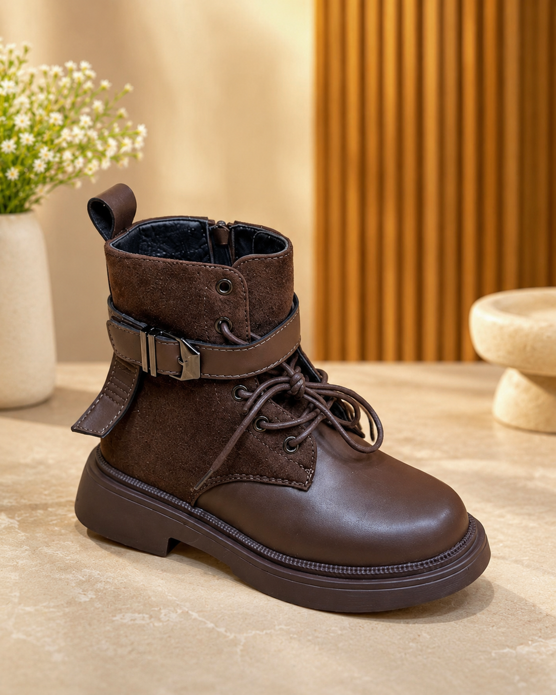 Bottines élégantes à lacets et boucles pour enfants 